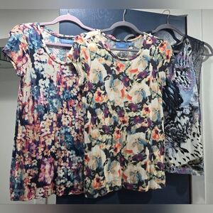 Vera Wang Soft Floral Print Women's Short Sleeve Tops - Multicolor